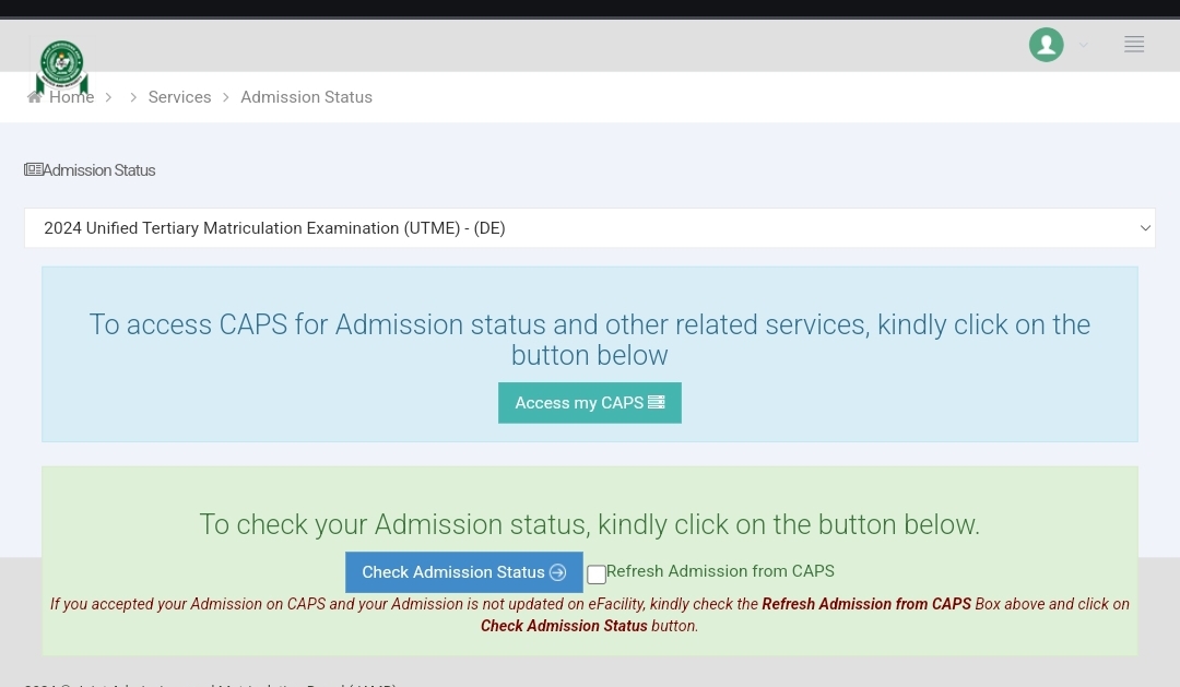 how to check for admission status online